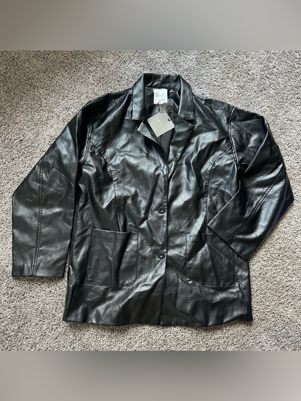Le Lis Black Faux Leather Button-Front Jacket